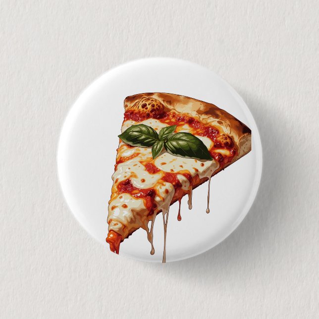 Pizza-Stück mit klebrigem geschmolzenem Käse Margh Button (Vorderseite)