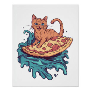 Pizza Surf Cat � Extreme Foodie Katze Abenteuer Poster