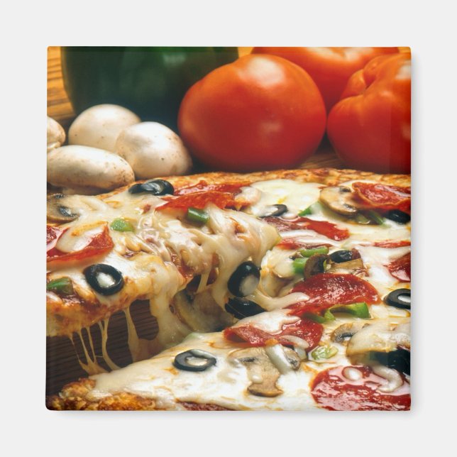 Pizza Tomaten Pilze Oliven Käse Magnet (Vorne)