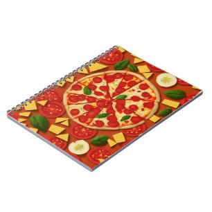 Pizza tomato cheese basil pattern bright notizblock