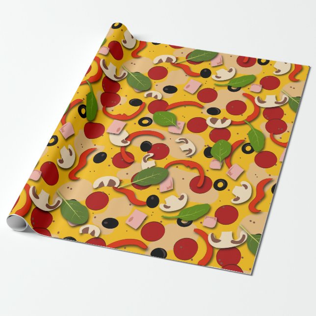 Pizza Topping Funny Cartoon Geschenkpapier (Ungerollt)