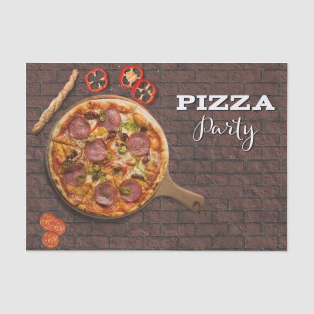 Pizza-Torten-Party auf Ziegelstein Seidenpapier (Vorderseite)