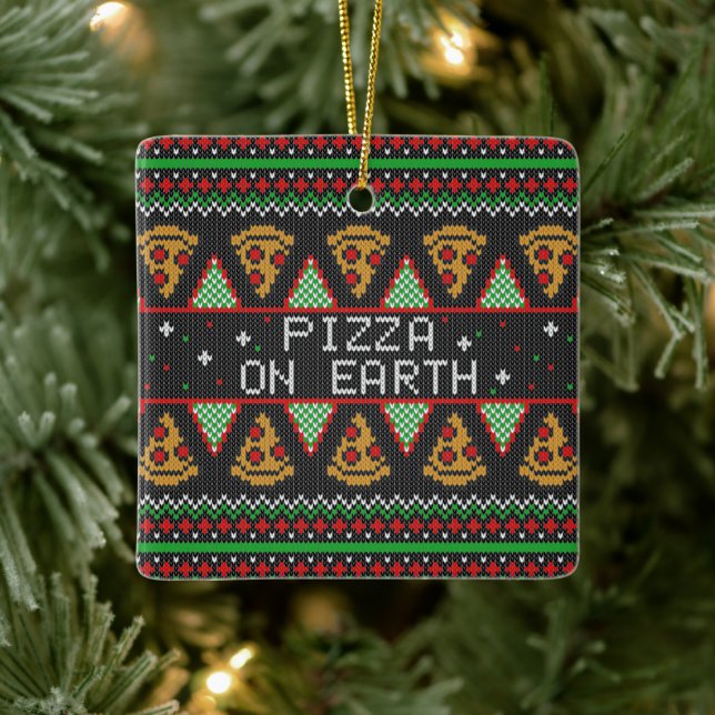 Pizza Ugly Christmas Sweater Keramikornament (Baum)