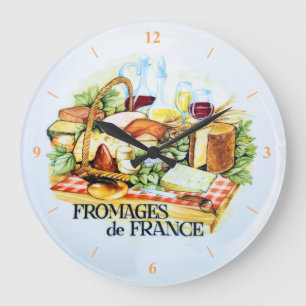 Pizza-Uhr. Käse aus Frankreich Große Wanduhr