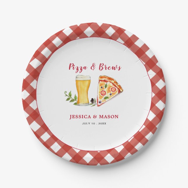Pizza und Bier Lässige Paare Dusche Pappteller (Vorderseite)