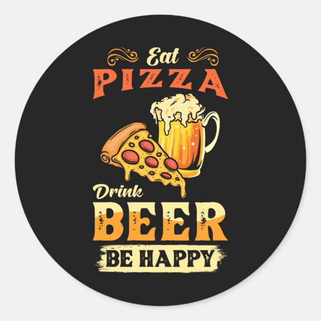 Pizza und Bier Runder Aufkleber (Vorderseite)