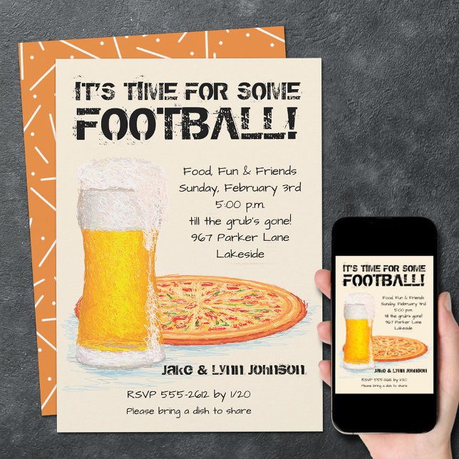 Pizza und Bierfußball Einladung (Pizza and Beer Football Game Day Party Invitations)