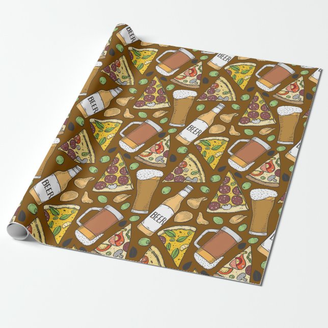 Pizza und Biergeflecht Geschenkpapier (Ungerollt)