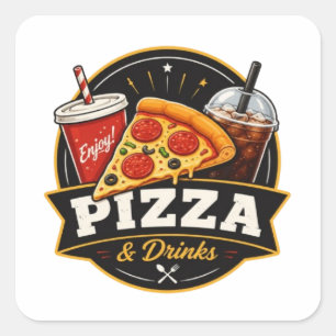 Pizza- und Getränkesticker – Fast-Food-Liebhaber Quadratischer Aufkleber