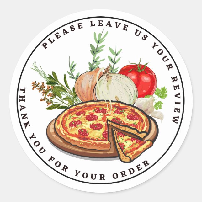 Pizza und Kräuter Zeichnend Verlass Review Danke Runder Aufkleber (Vorderseite)