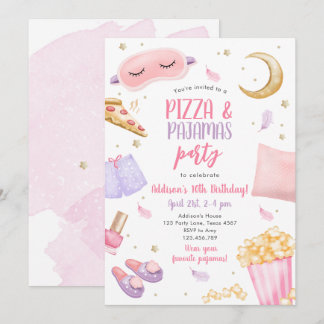 Pizza und Pajamas Sleepover Slumber Party Geburtst Einladung