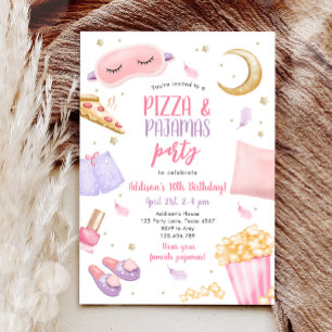 Pizza und Pajamas Sleepover Slumber Party Geburtst Einladung