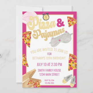 Pizza und Pajamas Slumber Party Sleepover Geburtst Einladung