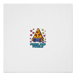 Pizza und Pixel Retro-Gamer-T-Shirt — 8-Bit Poster