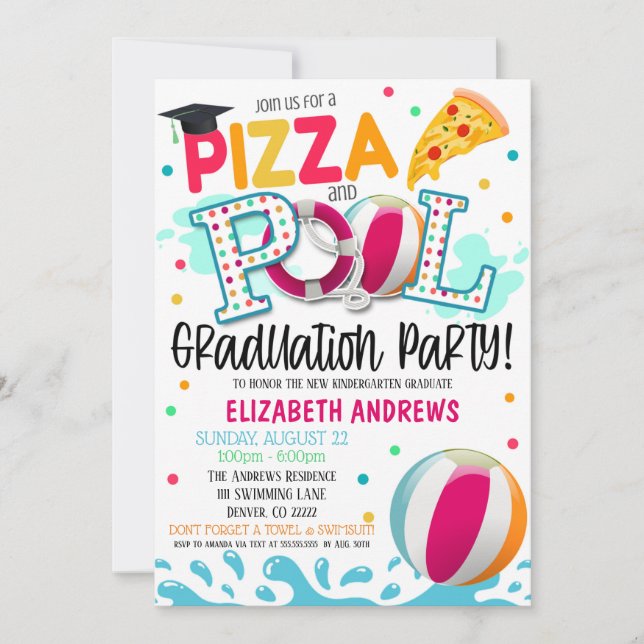 Pizza und Pool Party Abschluss Einladung (Vorderseite)