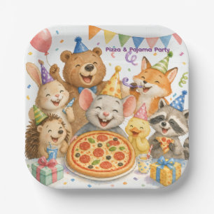 Pizza- und Pyjama-Party Süße Tiere Pappteller