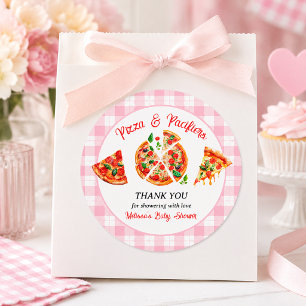 Pizza und Schnuller Baby Shower Party in Rosa Ging Runder Aufkleber