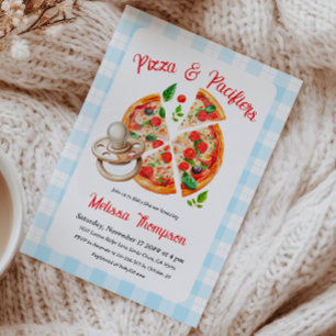 Pizza und Schnuller Party Blue Kariert Baby Dusche Einladung