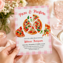 Pizza und Schnuller Rosa Gingham-Baby-Party