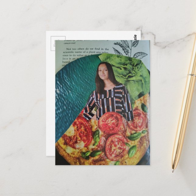 Pizza und Sommer-Spaß Collage Postkarte (Vorderseite/Rückseite Beispiel)