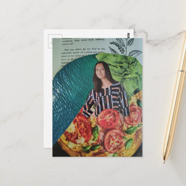 Pizza und Sommer-Spaß Collage Postkarte (Vorderseite/Rückseite Beispiel)
