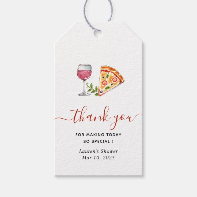 Pizza und Wine Brautparty Vielen Dank Geschenkanhänger (Vorderseite)