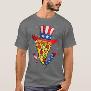 Pizza Us Flag Hat Firecracker 4. Juli Food Pat T-Shirt