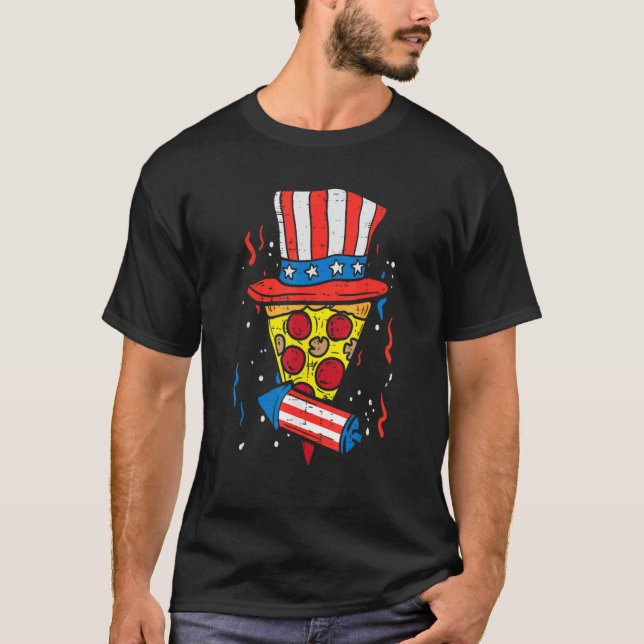 Pizza Us Flag Hat Firecracker 4. Juli Food Pat T-Shirt (Vorderseite)
