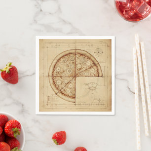 Pizza Vintag Blueprint Serviette