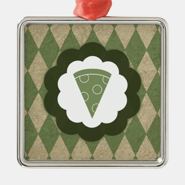 Pizza Vintag Silbernes Ornament (Vorne)