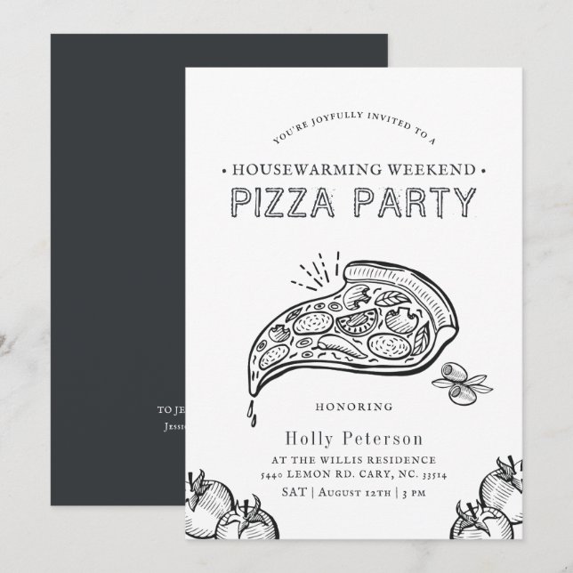 Pizza vintage | Invitation d'anniversaire (Devant / Derrière)