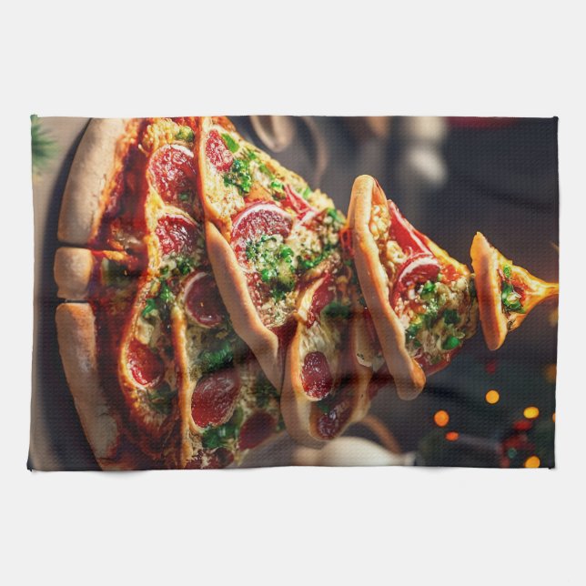 Pizza Weihnachtsbaum Geschirrtuch (Horizontal)