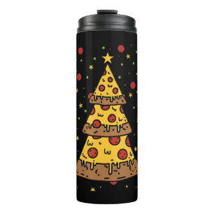 Pizza Weihnachtsbaum Lichter Weihnachtsmänner Thermosbecher