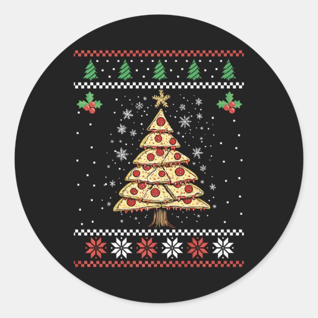 Pizza Weihnachtsbaum Ugly Christmas Sweater Xmas F Runder Aufkleber (Vorderseite)