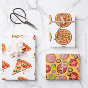 Pizza Wrapping Paper   3 Blätter   3 Designs weiß
