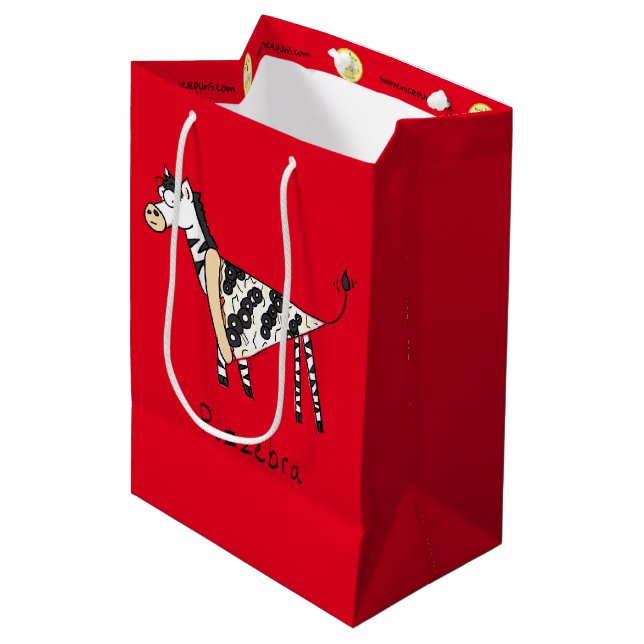 Pizza Zebra Niedlich Kids Animal Mittlere Geschenktüte (Vorderseite Schrägansicht)