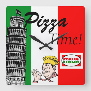 Pizza Zeit-Italienisch Quadratische Wanduhr