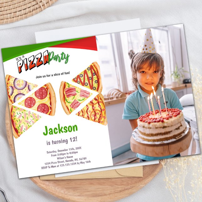 Pizza zum Geburtstag Einladungen mit Foto (Slices Pizza Birthday Invitations with photo)