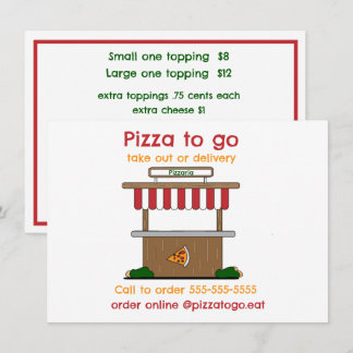 Pizza zum Mitnehmen, Liefern oder Food Truck Flat Menükarte