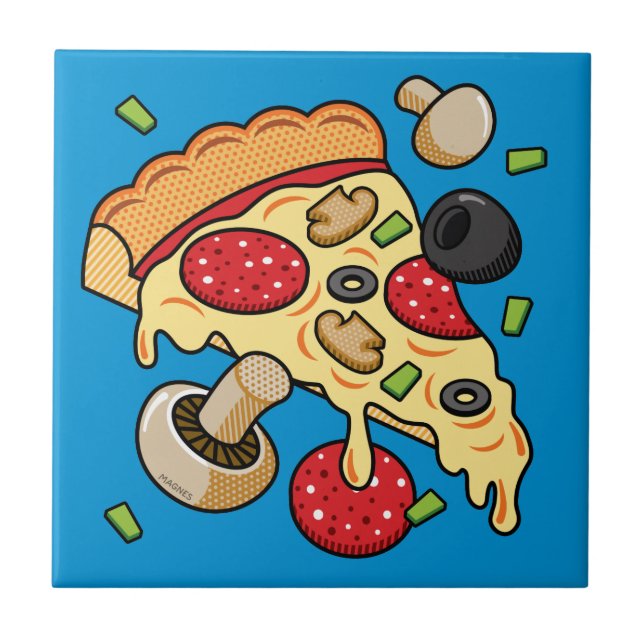 Pizzaausschnitt mit Toppings Fliese (Vorderseite)