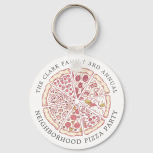 Pizzaereignis Themed Custom Text Schlüsselanhäng Schlüsselanhänger