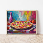 Pizzafarben Moderne Abstrakte Kunst Poster<br><div class="desc">Ein lustiges und spielerisches, modernes Bild einer Pizza mit strukturierten abstrakten Pinselstrichen in kräftigen Farben wie Rosa, Gelb und Blau. Die kühnen Farben und das lebendige Pinsel verleihen der Pizza ein skurriles, energetisches Ambiente, das Essensbilder mit kreativem, zeitgenössischem Kunststil verbindet. Dieses sonderbare Werk vereint Pop und abstrakten Expressionismus und fügt...</div>