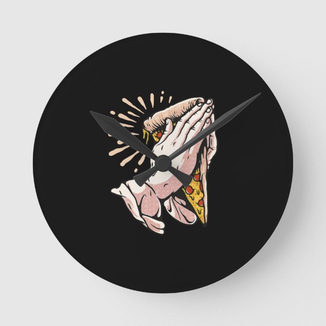Pizzahandgebet - Danke Herr für dieses Essen Runde Wanduhr (Vorderseite)