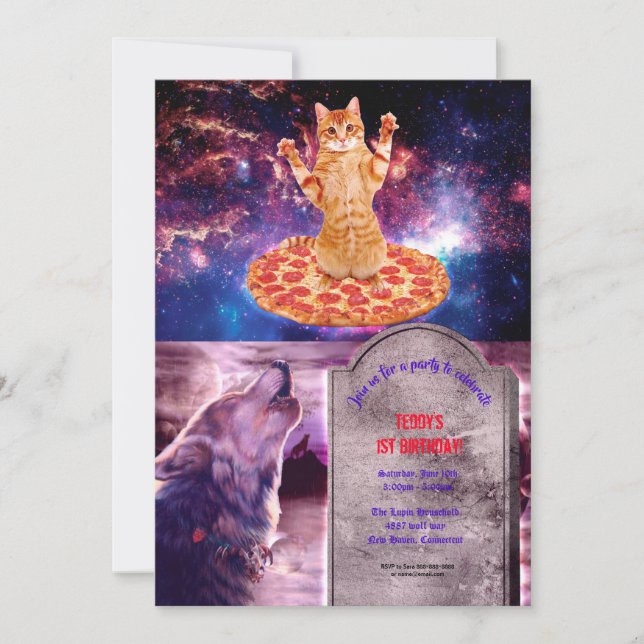 Pizzakatkatze Einladung (Vorderseite)