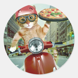 Pizzakatze - Katze - Pizzalieferung Runder Aufkleber