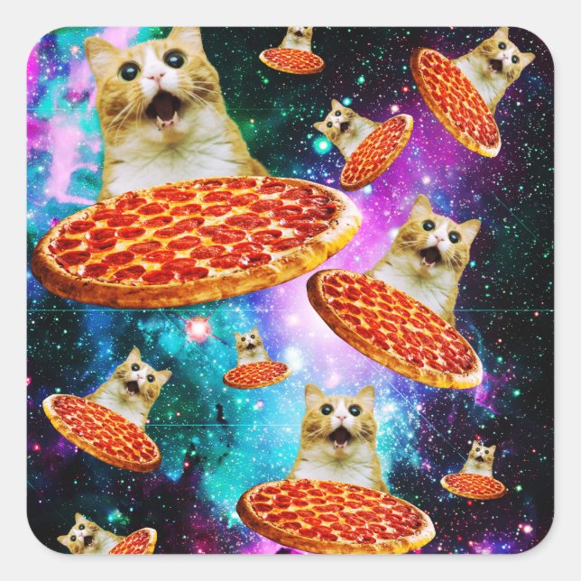 Pizzakatze Quadratischer Aufkleber (Vorderseite)