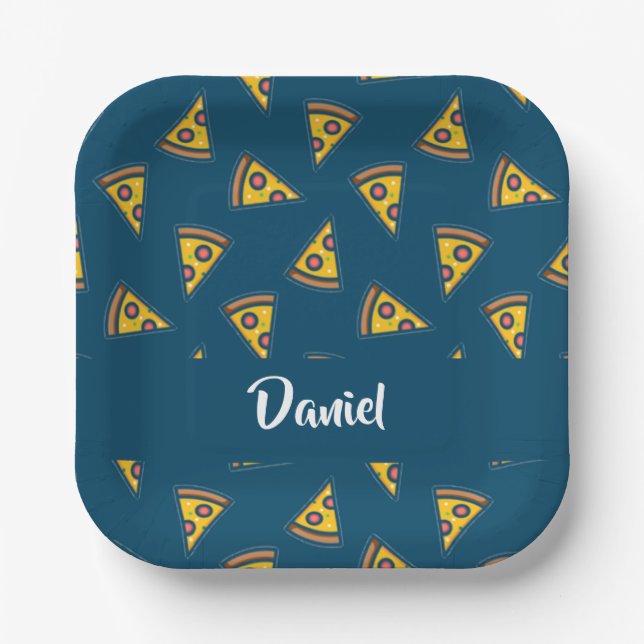 Pizzamuster auf Blau Pappteller (Vorderseite)