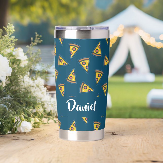 Pizzamuster auf Blau Thermobecher (Hochzeit (gedreht))