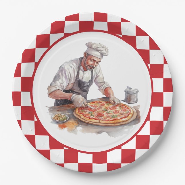 Pizzas-Party für coole Koch Pappteller (Vorderseite)