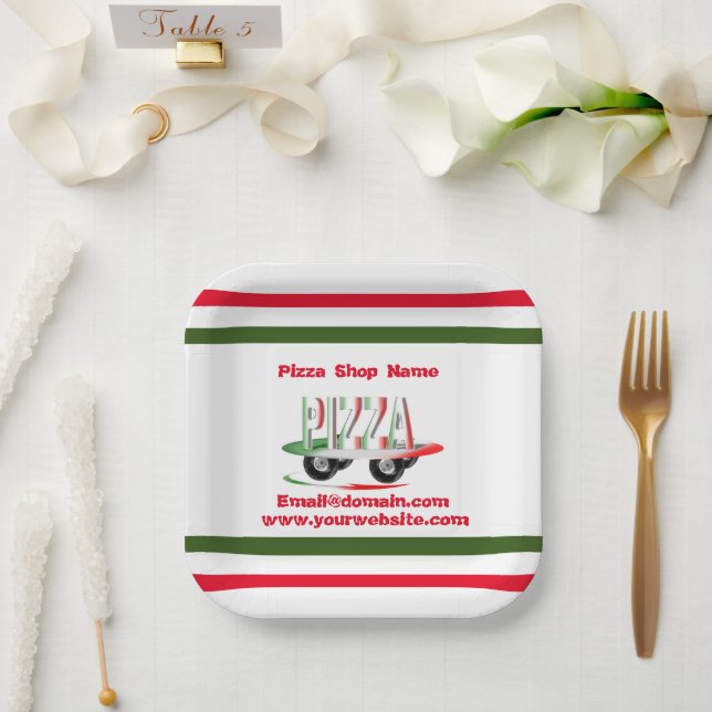Pizzaservice, rote grüne, personalisierte Papierpl Pappteller (Hochzeit)